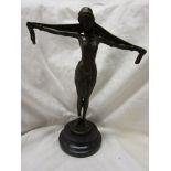 Bronze - Art Deco style scarf dancing lady on marble base - Approx 29cm tall