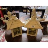 Pair of wooden hanging wall lamps