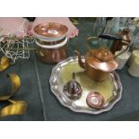 Collection of copper to include kettle & silver plate tray etc