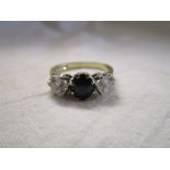 Gold CZ and sapphire 3 stone ring