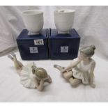 2 Lladro Nao figurines & 2 holders