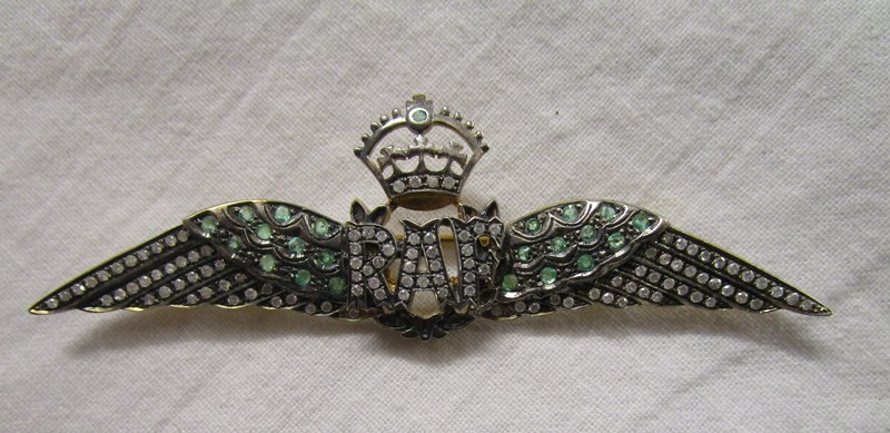 Emerald and diamond RAF brooch