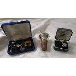 Box of cufflinks etc to include silver bottle stopper