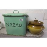 Lidded stoneware pot & enamel bread bin