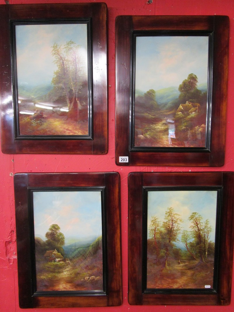 Set of 4 oil paintings under glass - Rural scenes