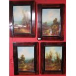 Set of 4 oil paintings under glass - Rural scenes