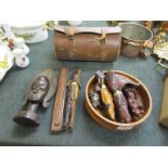 Collection of treen - African figures and cased bowling woods