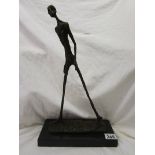 Bronze - Contemporary walking man on marble base - Approx 45cm tall