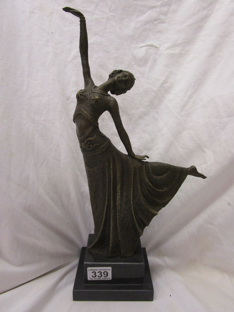 Bronze - Art Deco style lady dancer on marble base - Approx 43cm tall