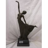 Bronze - Art Deco style lady dancer on marble base - Approx 43cm tall