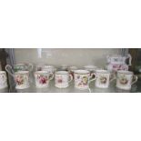 Collection of Staffordshire mugs with 1 jug