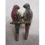 Diamond sapphire and ruby parrot brooch