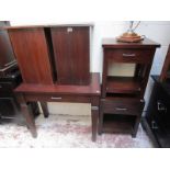 Hall table, 2 bedside cabinets and 2 lidded boxes