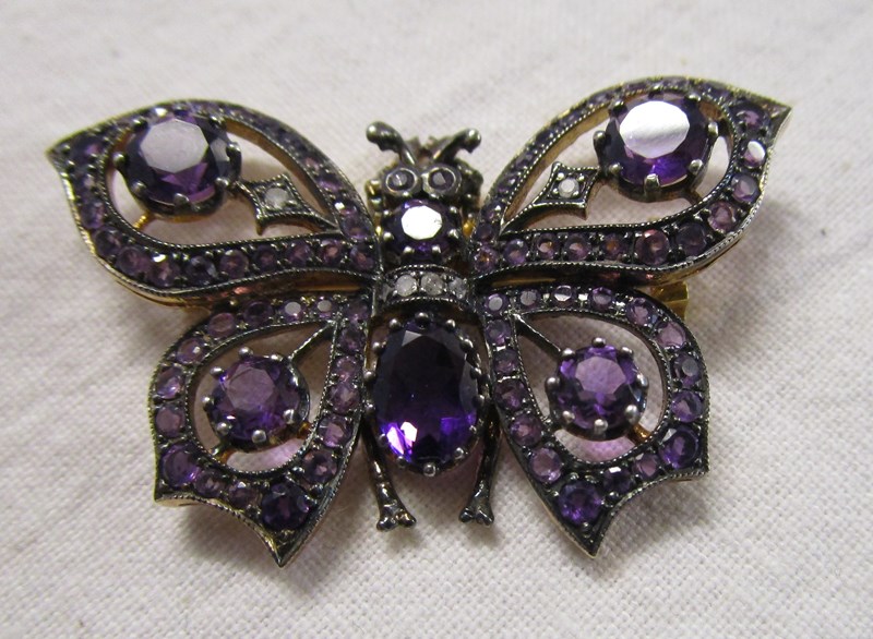 Amethyst and diamond butterfly brooch