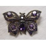 Amethyst and diamond butterfly brooch