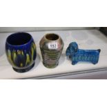 3 pieces of studio pottery to include ceramic ram
