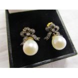 Pair of diamond and pearl drop earrings