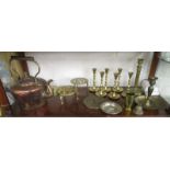 Collection of brass to include copper kettle