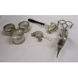 Collection of silver etc to include child's rattle with Chester hallmark