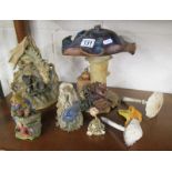 Collection of mythical & fungi ceramic figures