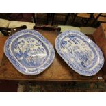 2 blue & white meat plates