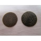 2 Charles II copper farthing tokens