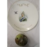 Prattware pot & QV diamond jubilee Johnson Bros. advertising plate