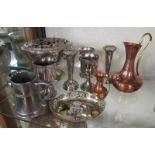 Collection of metalware to include silver plate & copper jugs