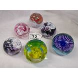 Collection of 6 Caithness glass paper weights