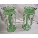 Pair of green lustre glass epergnes