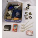 Box of collectables to include clay pipes & pill boxes