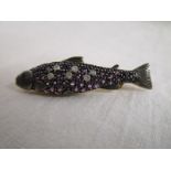 Amethyst & diamond set salmon brooch