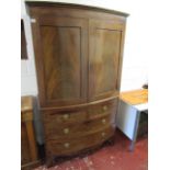 Victorian mahogany bow-front linen press (H: 188cm W:110cm D:53cm)