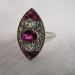 Art Deco style platinum ruby & diamond set ring