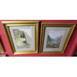 Pair of watercolours - Mountain themes by F L Pelly