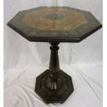 Inlaid octagonal wine table - H: 72cm