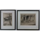 2 etchings by William Monk - Swiss Cottage & Vine Wharf