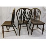 3 early wheelback elm seated dining chairs