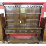 Georgian oak dresser with built in clock marked Thomas May Witney - H: 207cm W:207cm D:50cm