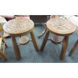 2 hand carved stools believed to be by Rabbit Man