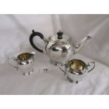 Silver 'Mappin & Webb' George VI three piece bachelor tea service of bulbous form with Birmingham