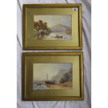 Pair of watercolours - Lake scenes