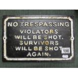 Cast iron sign - No Trespassing