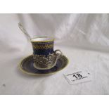 Spode silver mounted tea cup & saucer with silver spoon