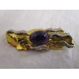 18ct amethyst & diamond set brooch (Gross weight 15.4g)