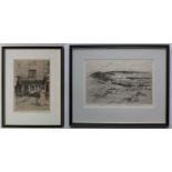 2 etchings by William Monk - Back Lane & Dorking from Box Hill