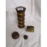 Small sectional spice container, turned nutmeg grater, Tunbridgeware style small trinket box &