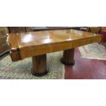 Stunning Art Deco kingwood twin pedestal dining table (H: 77cm L:184cm W:99cm)