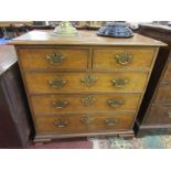 Burr elm chest of 2 over 3 drawers on bracket feet (H: 94cm W:95cm D:52cm)