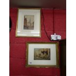 2 Watercolours - Venetian & Belgium market places by James W Milliken (1887 - 1930)